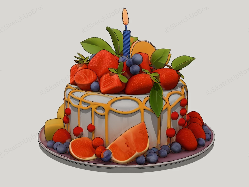Fresh Fruit Birthday Cake sketchup model preview - SketchupBox