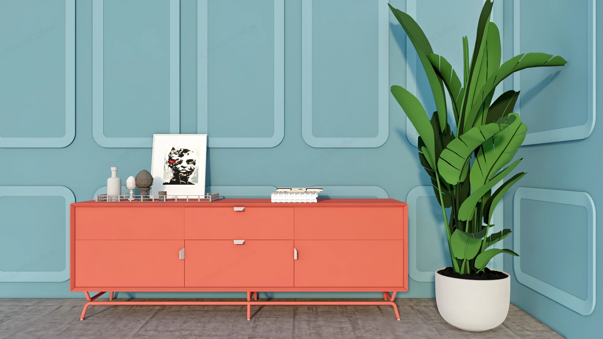 Modern Red Sideboard sketchup model preview - SketchupBox