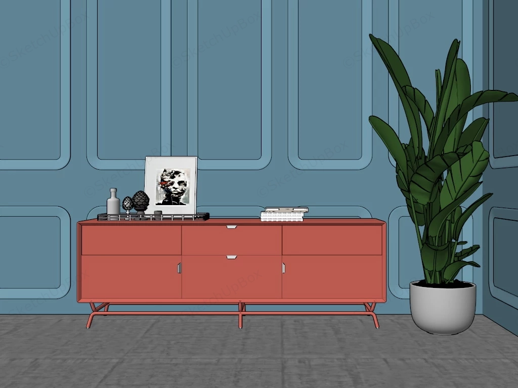 Modern Red Sideboard sketchup model preview - SketchupBox