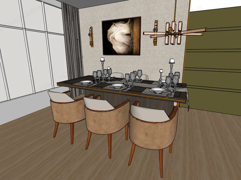 Modern 7 Piece Dining Set sketchup model preview - SketchupBox