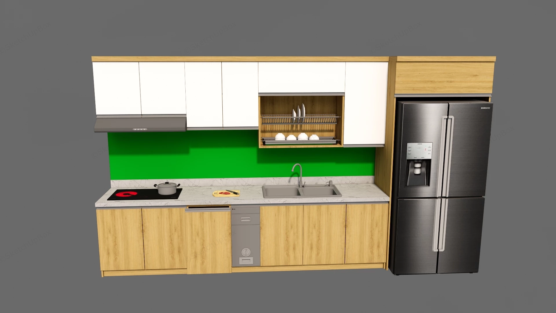 One Wall Galley Kitchen Cabinets sketchup model preview - SketchupBox