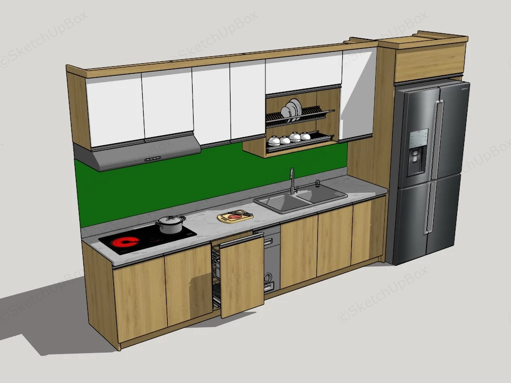 One Wall Galley Kitchen Cabinets sketchup model preview - SketchupBox