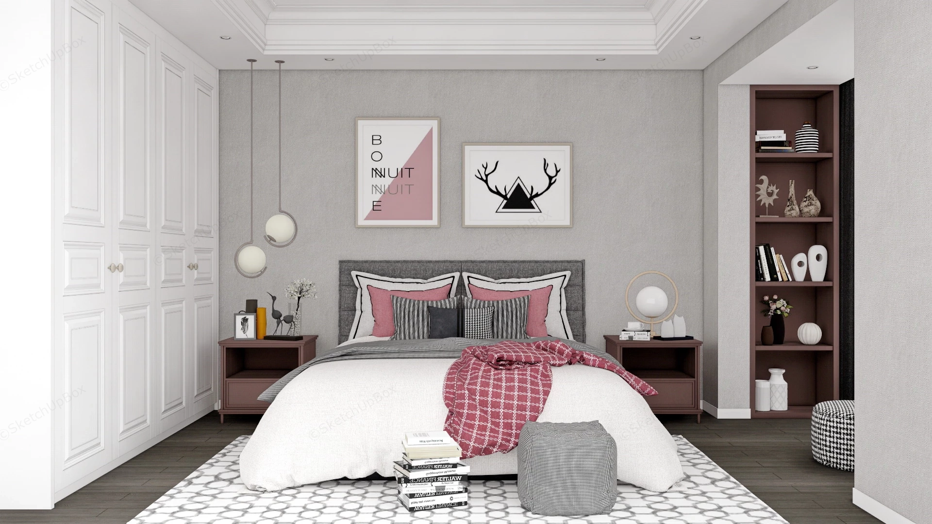 Grey And White Bedroom Design sketchup model preview - SketchupBox