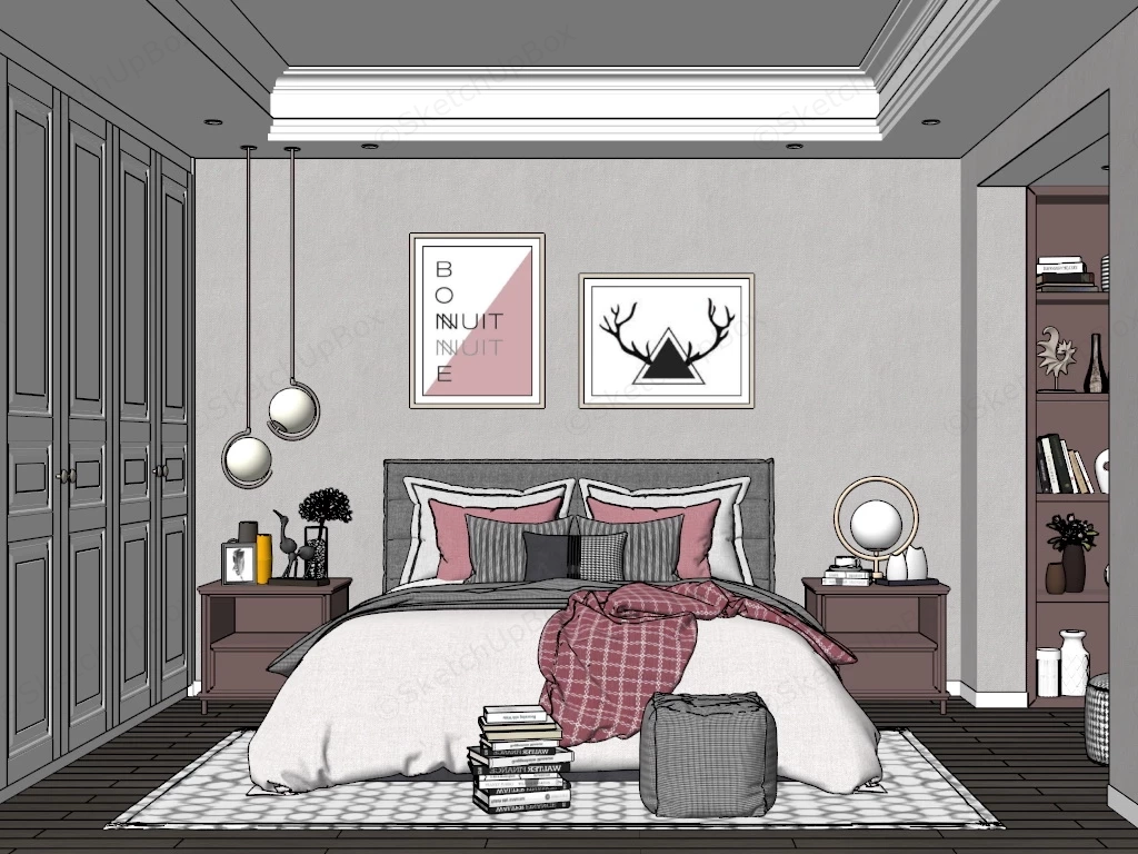 Grey And White Bedroom Design sketchup model preview - SketchupBox