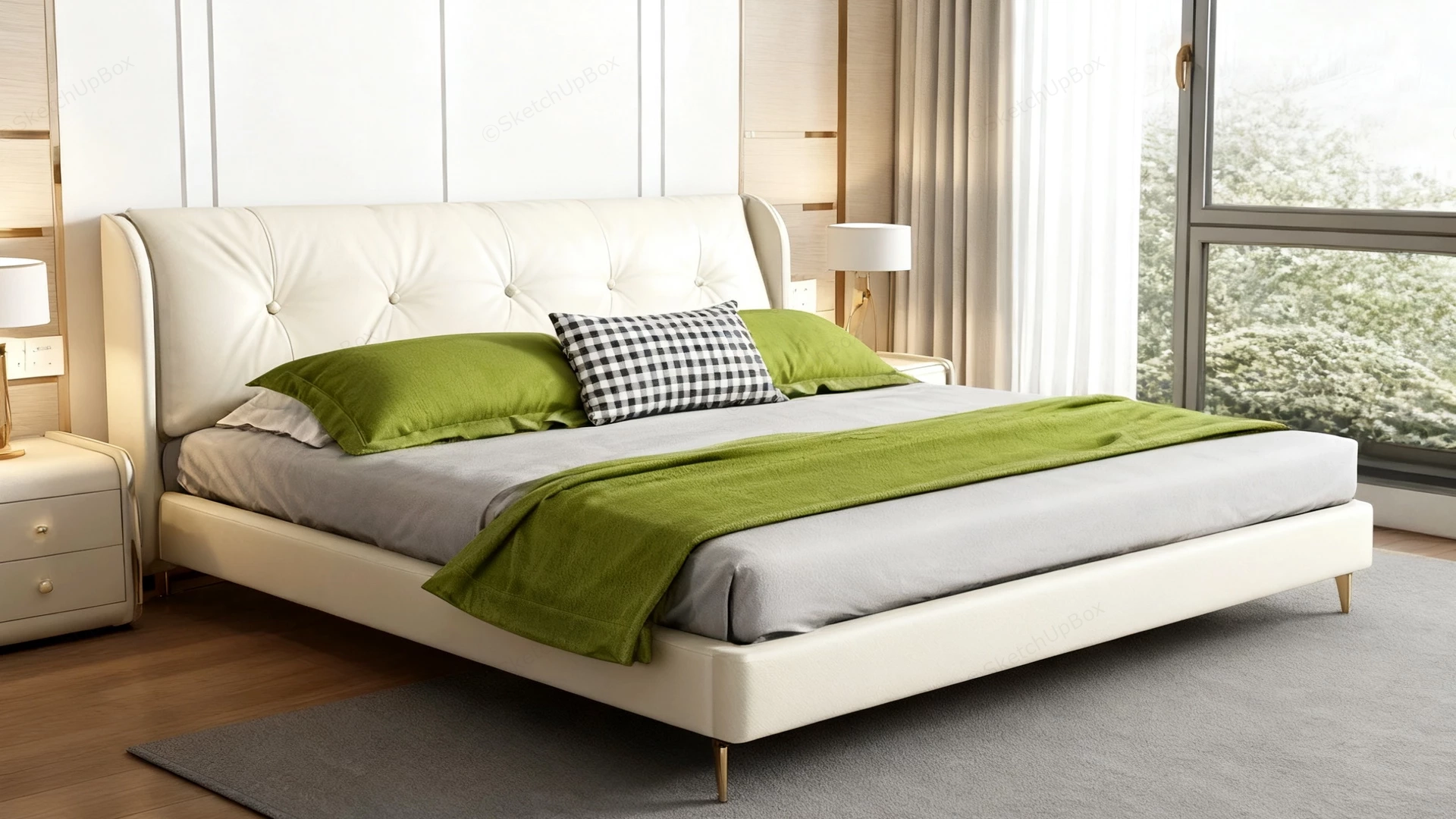 Cream Leather Platform Bed sketchup model preview - SketchupBox