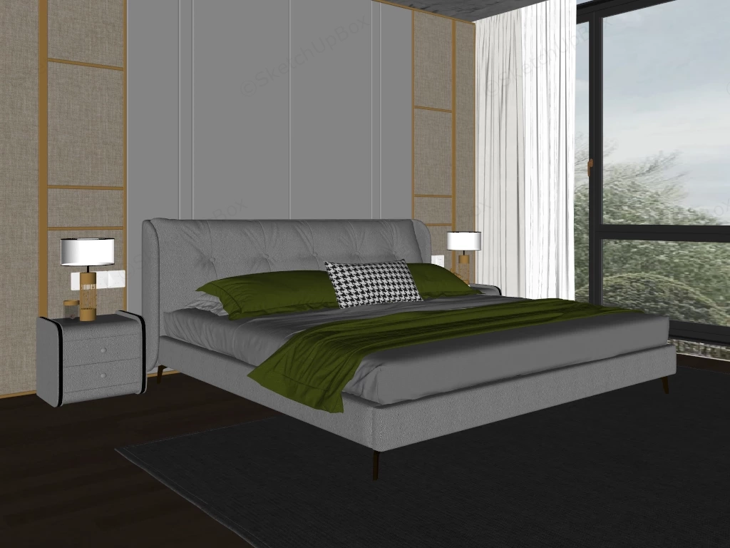 Cream Leather Platform Bed sketchup model preview - SketchupBox