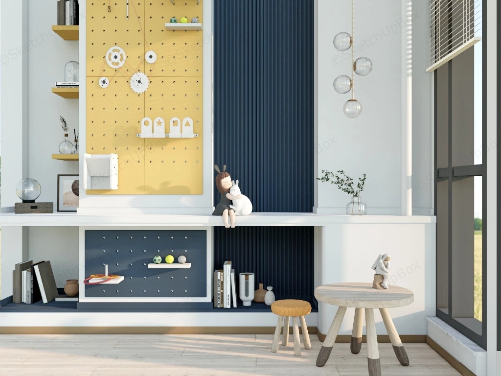 Kids Room Pegboard Bookcase Ideas sketchup model preview - SketchupBox