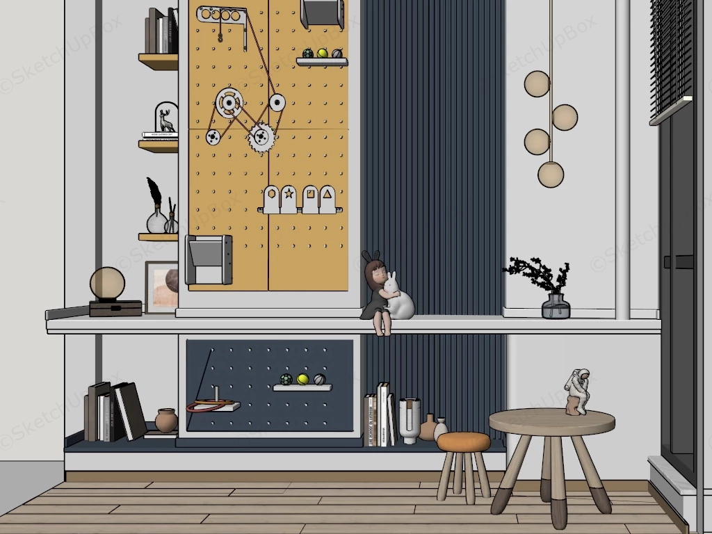 Kids Room Pegboard Bookcase Ideas sketchup model preview - SketchupBox