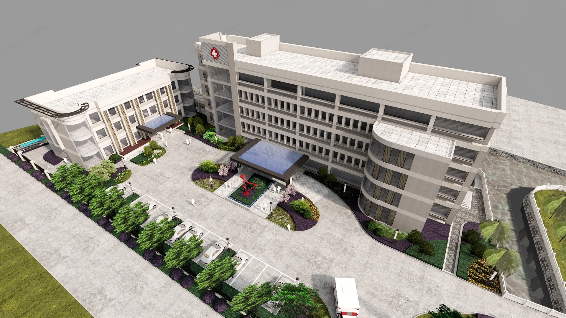 Small Hospital Building Design sketchup model preview - SketchupBox