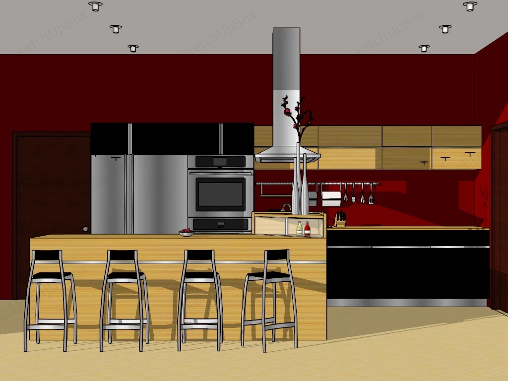 Red And Yellow Kitchen sketchup model preview - SketchupBox