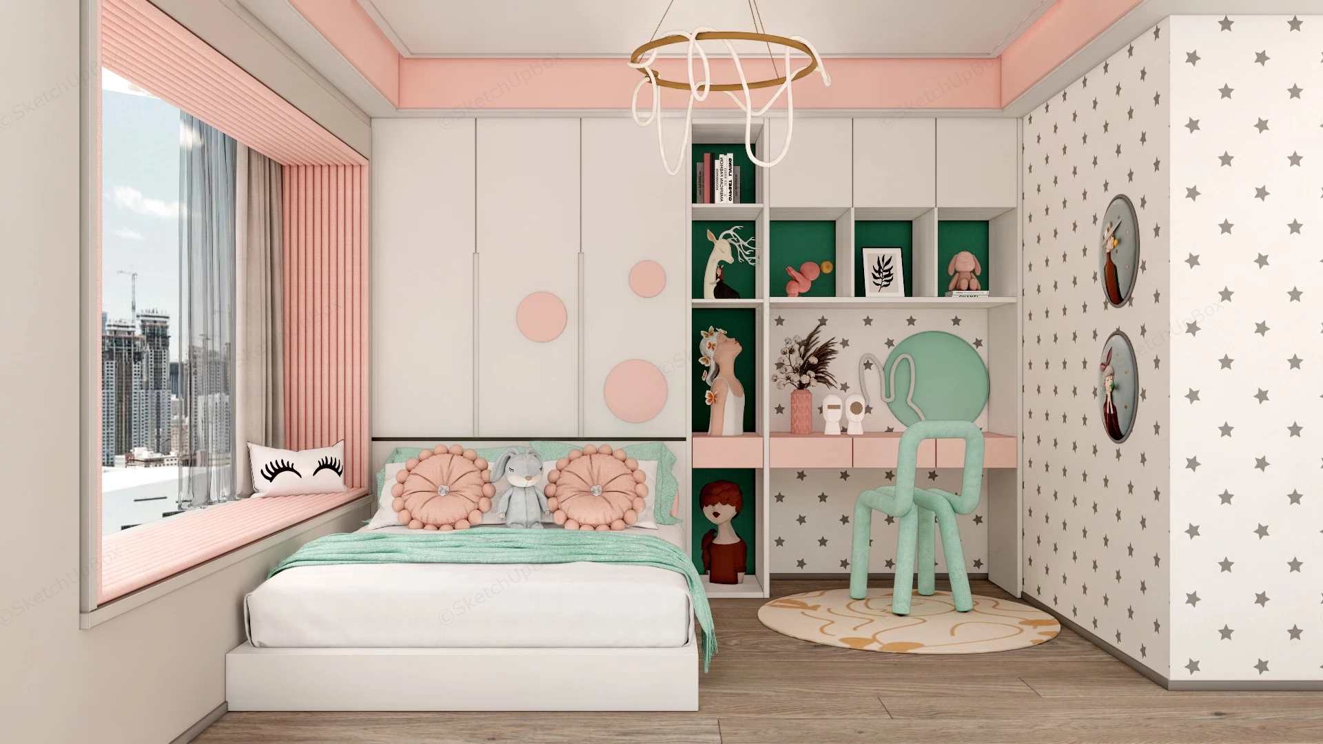 Cozy And Cute Girls Bedroom sketchup model preview - SketchupBox