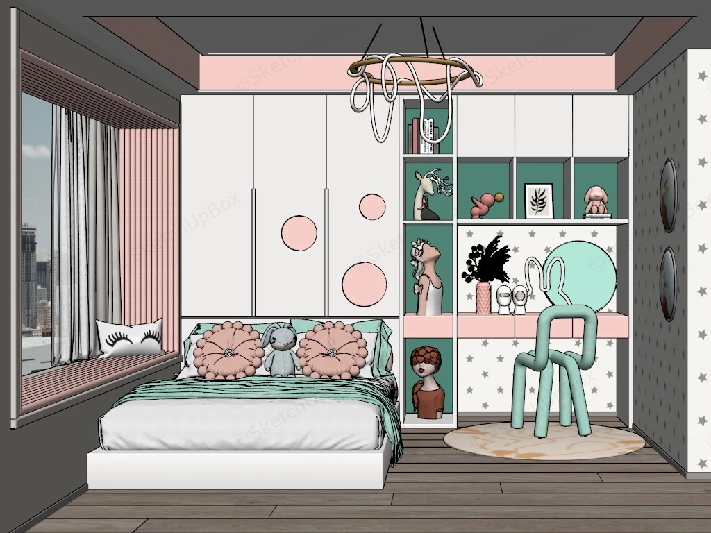 Cozy And Cute Girls Bedroom sketchup model preview - SketchupBox