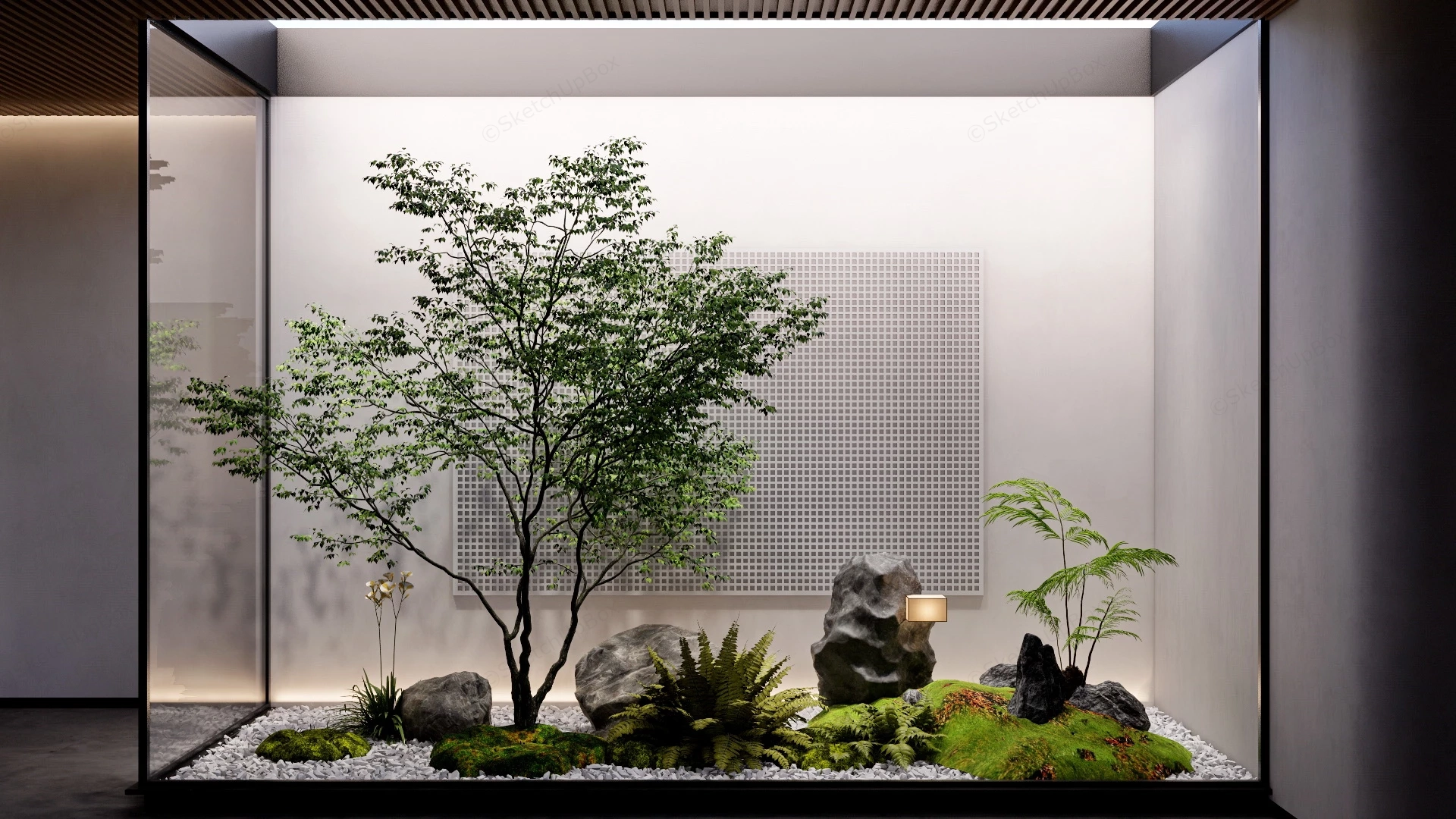 Indoor Garden With Glass Wall sketchup model preview - SketchupBox