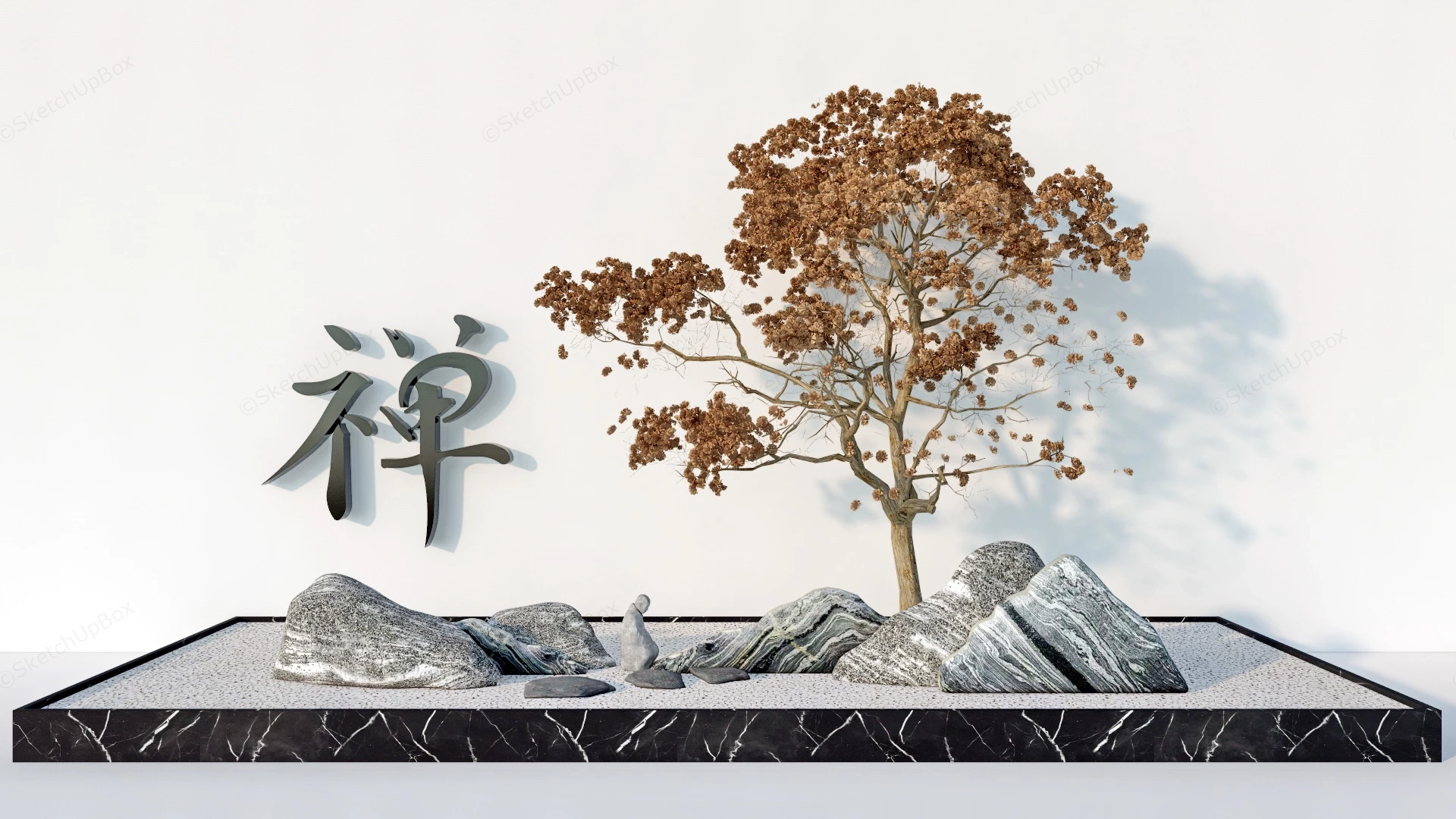 Japanese Buddha Zen Garden sketchup model preview - SketchupBox