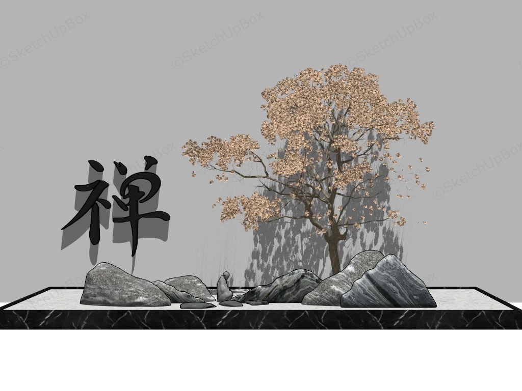 Japanese Buddha Zen Garden sketchup model preview - SketchupBox