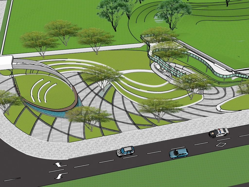 Small Pocket Park sketchup model preview - SketchupBox