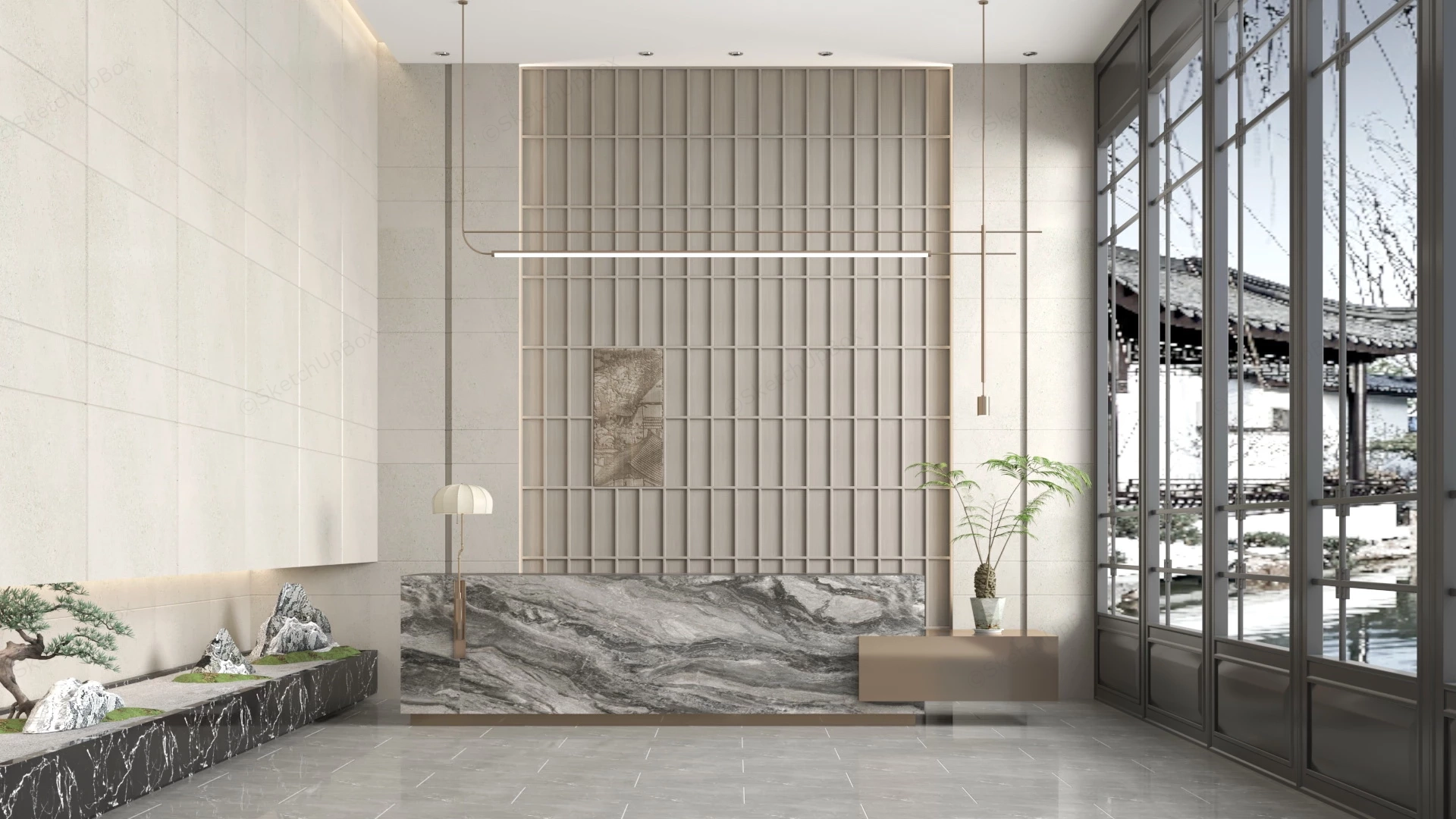 Chinese Hotel Reception Desk sketchup model preview - SketchupBox