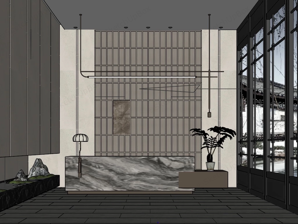 Chinese Hotel Reception Desk sketchup model preview - SketchupBox