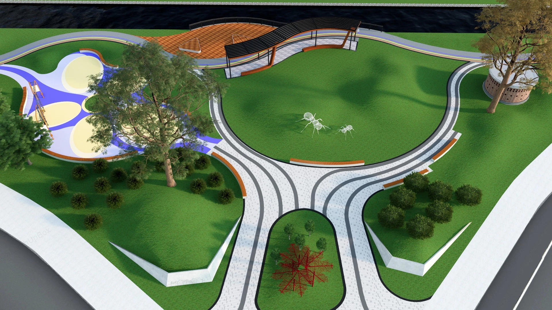 Street Pocket Park Plan sketchup model preview - SketchupBox