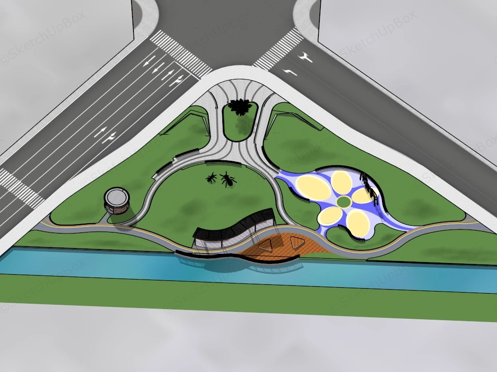 Street Pocket Park Plan sketchup model preview - SketchupBox