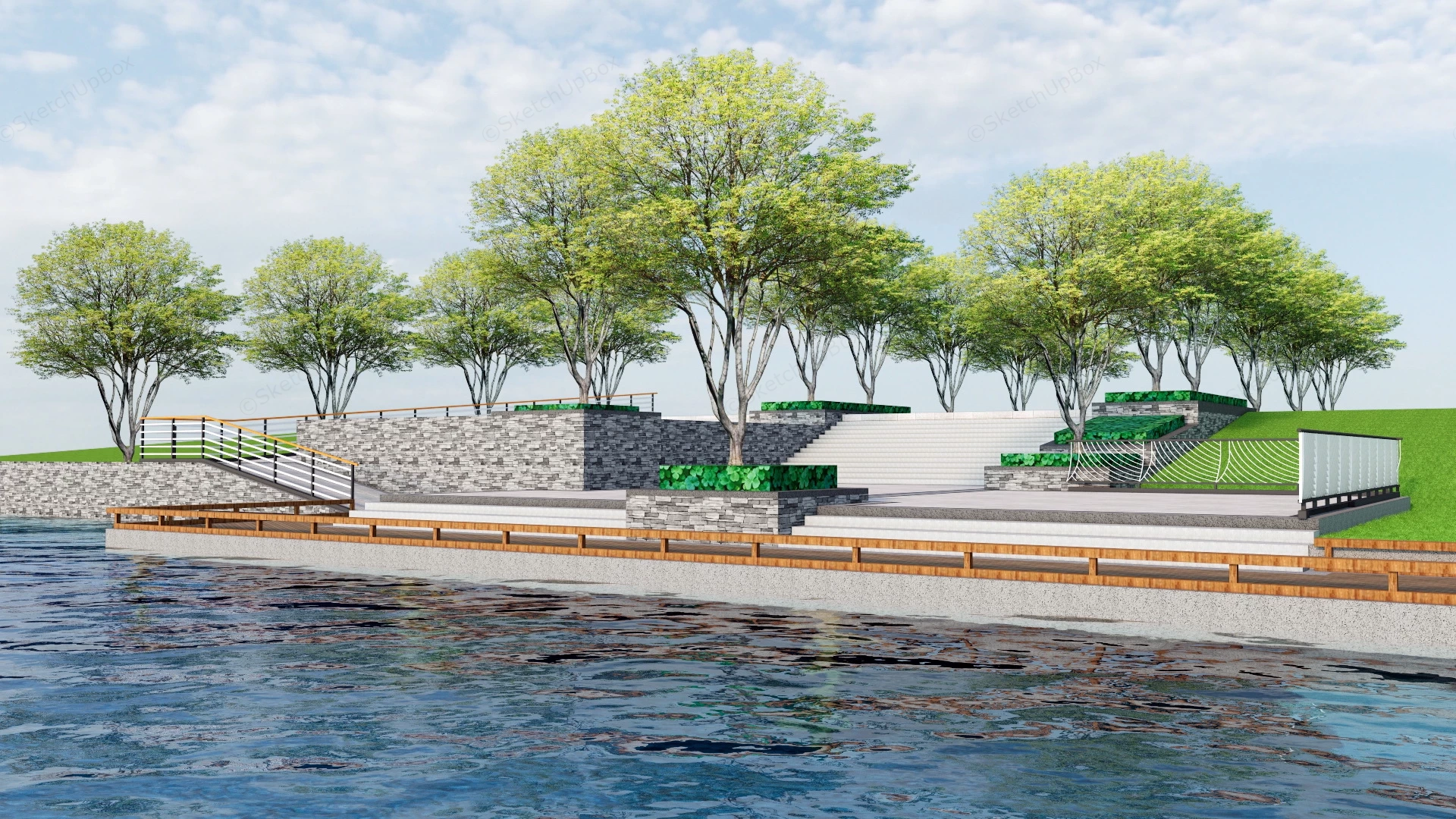Riverfront Landscape Design sketchup model preview - SketchupBox