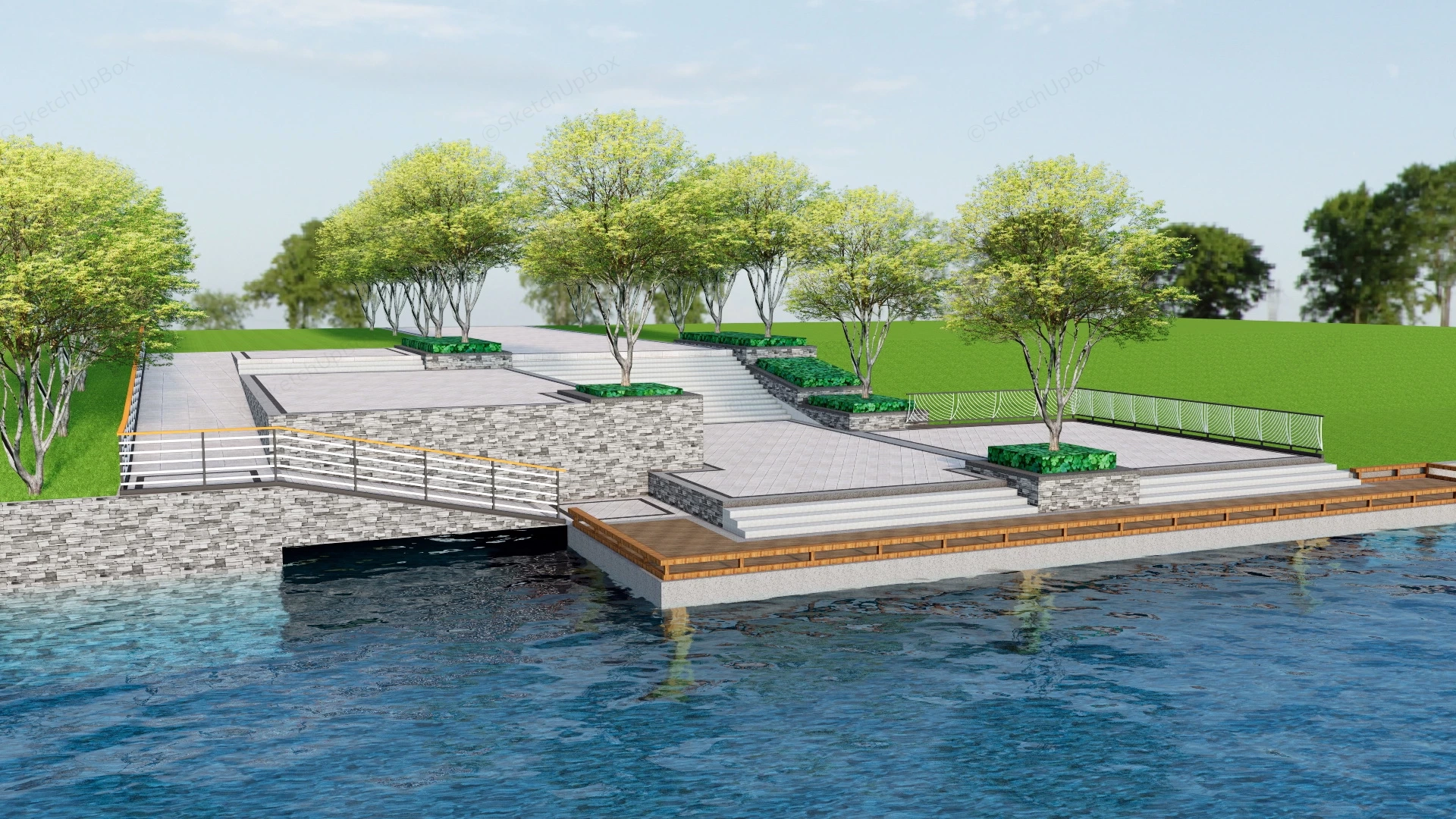 Riverfront Landscape Design sketchup model preview - SketchupBox