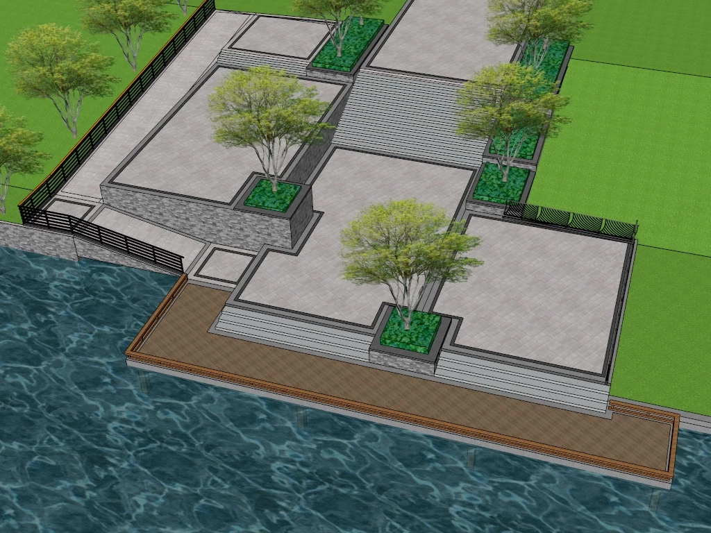 Riverfront Landscape Design sketchup model preview - SketchupBox