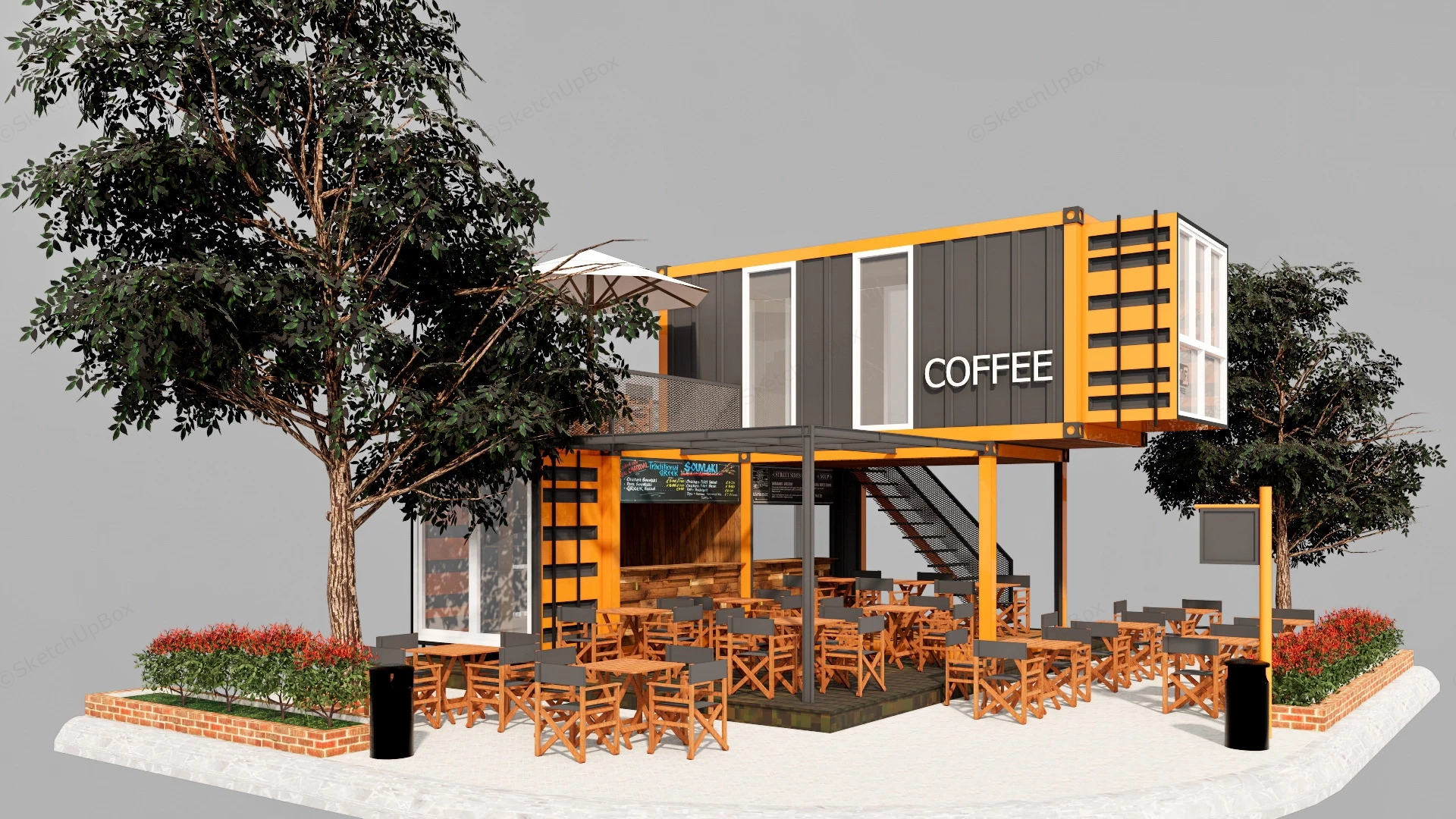 Shipping Container Cafe Design sketchup model preview - SketchupBox