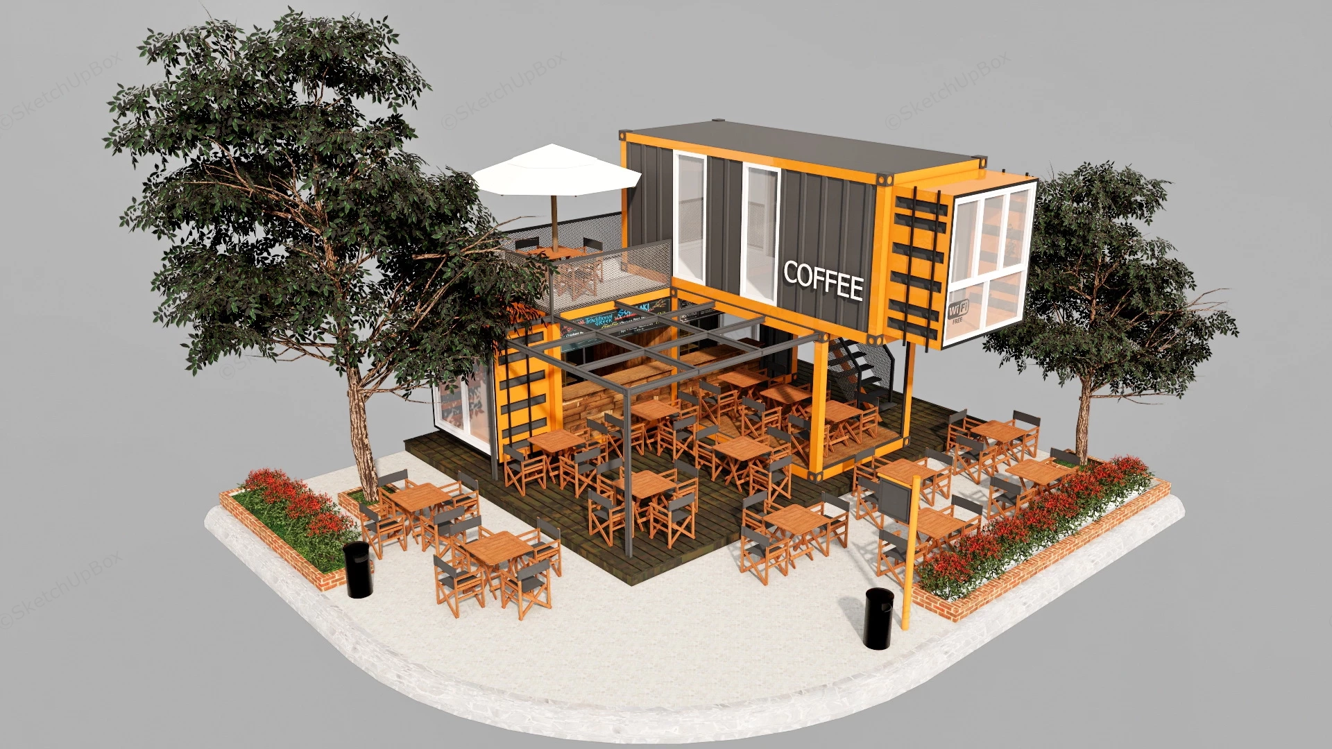 Shipping Container Cafe Design sketchup model preview - SketchupBox