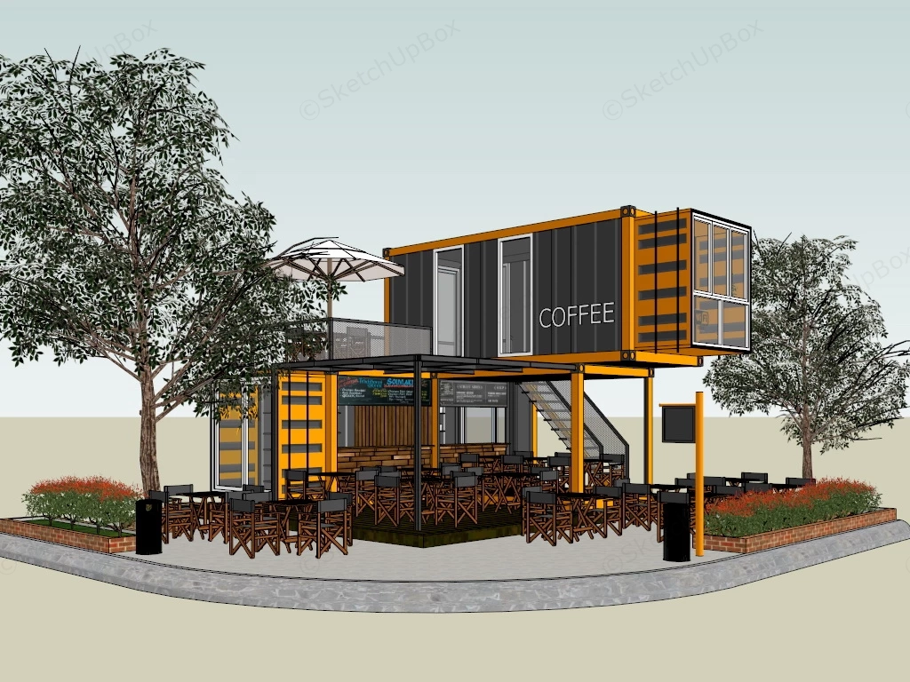 Shipping Container Cafe Design sketchup model preview - SketchupBox