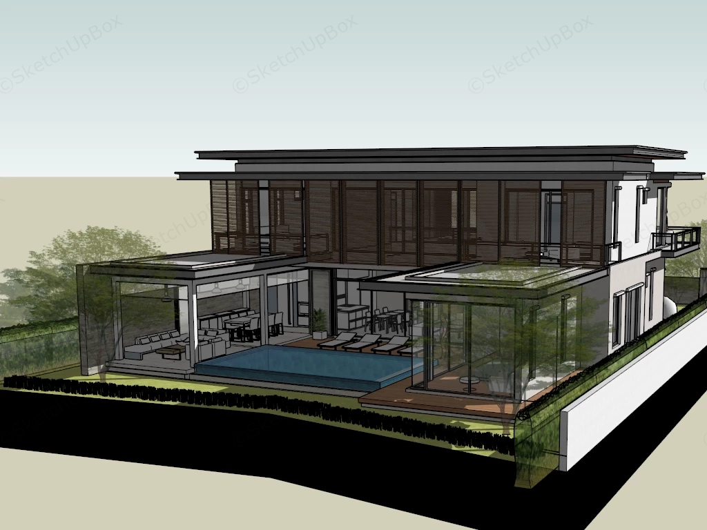 Contemporary 2 Storey House Design sketchup model preview - SketchupBox
