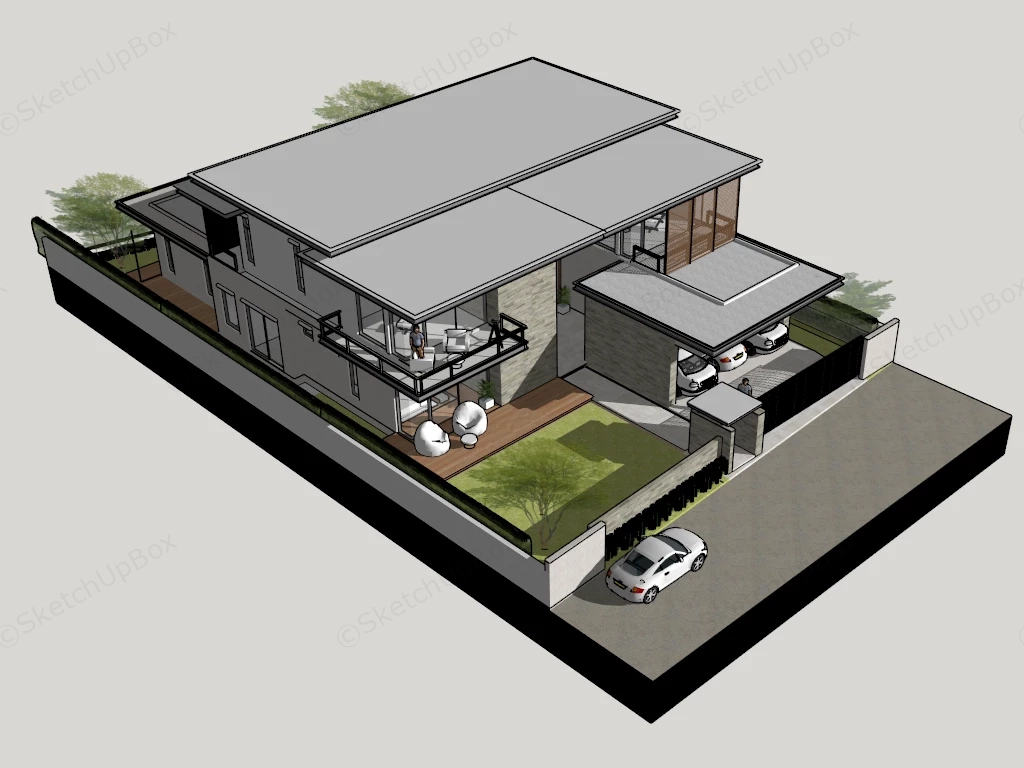 Contemporary 2 Storey House Design sketchup model preview - SketchupBox