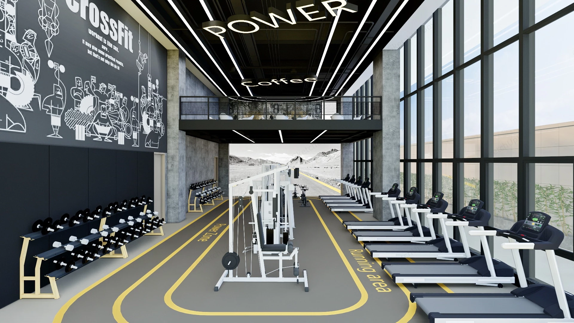 Fitness Club Design sketchup model preview - SketchupBox