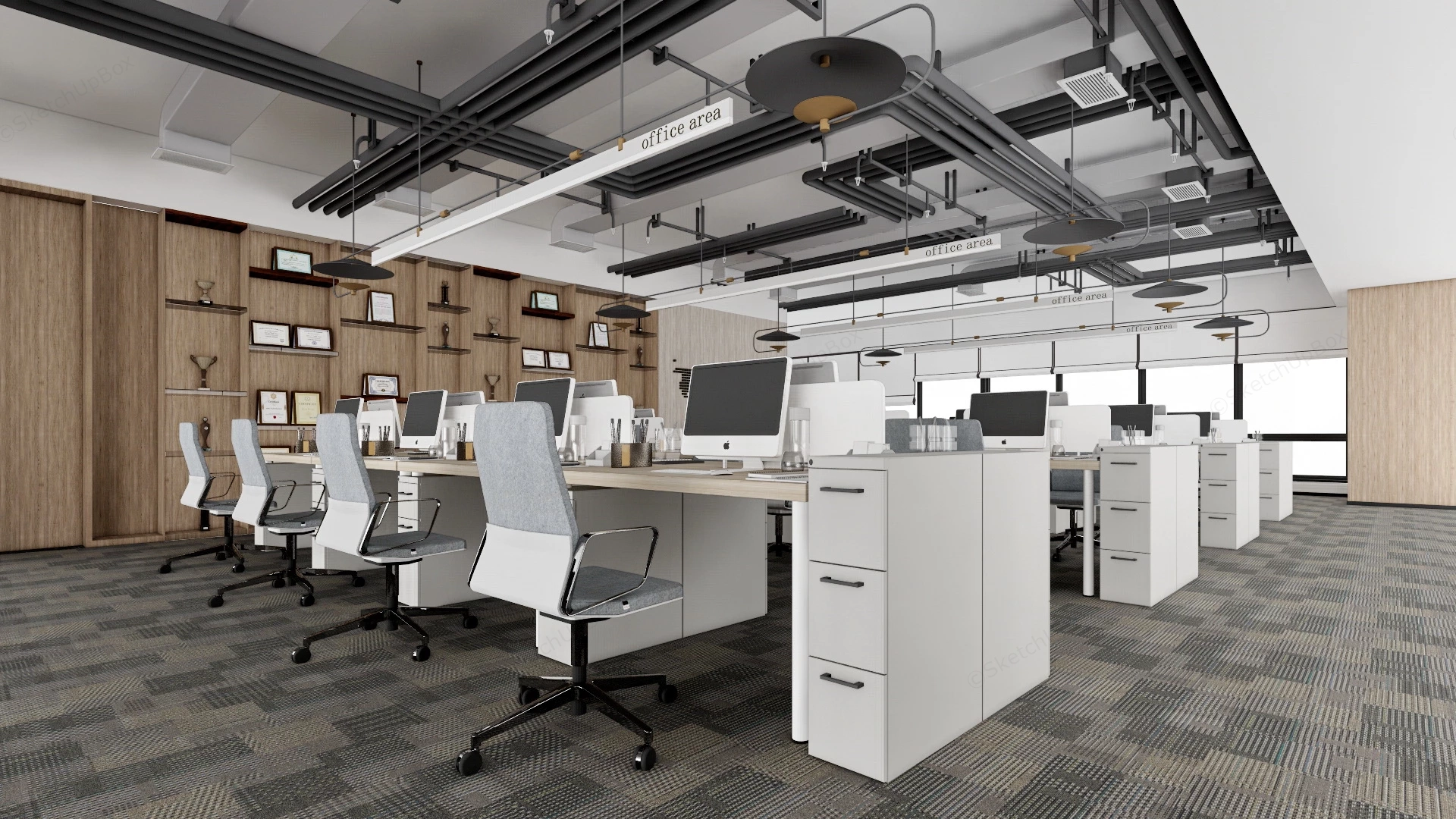 Contemporary Open Office Design sketchup model preview - SketchupBox