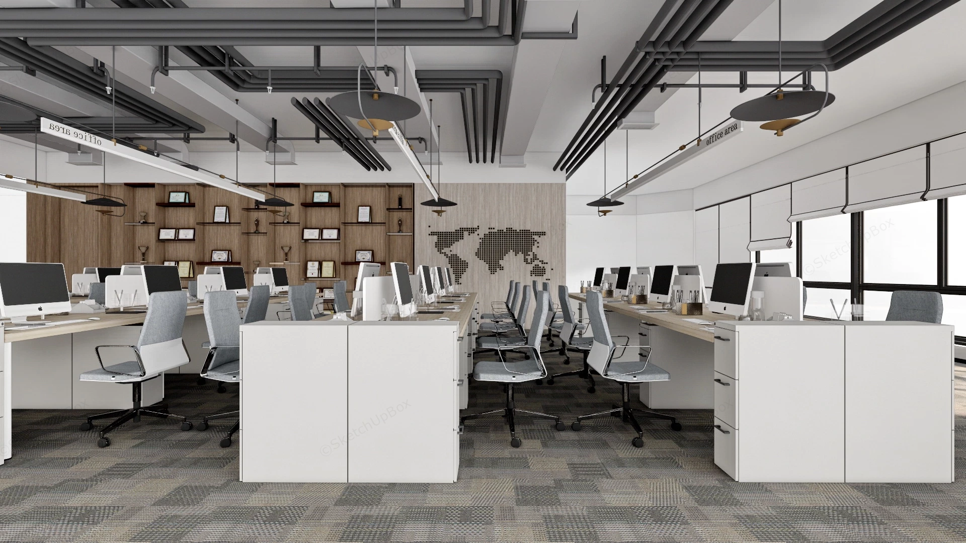 Contemporary Open Office Design sketchup model preview - SketchupBox