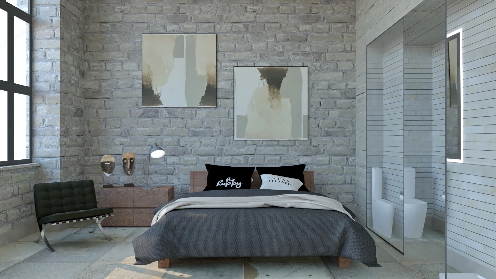 Rustic Stone Bedroom sketchup model preview - SketchupBox