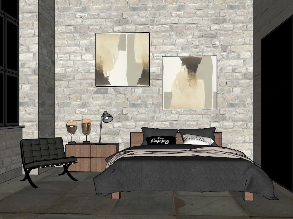 Rustic Stone Bedroom sketchup model preview - SketchupBox