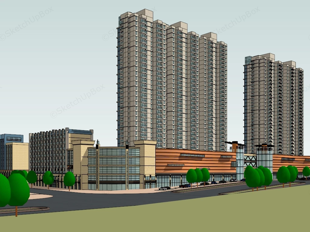 Retail And Residential Buildings sketchup model preview - SketchupBox