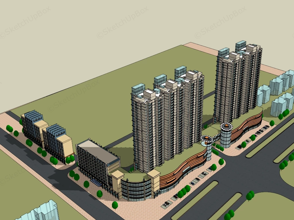 Retail And Residential Buildings sketchup model preview - SketchupBox
