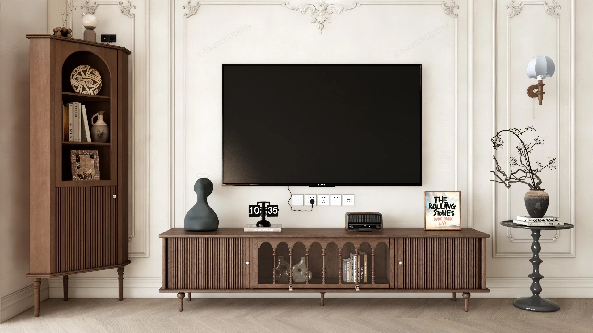 Vintage Tv Stand And Side Cabient Set sketchup model preview - SketchupBox