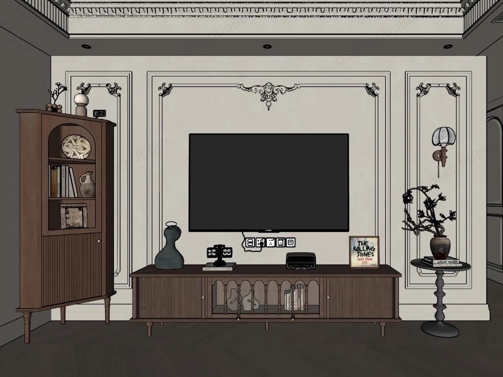 Vintage Tv Stand And Side Cabient Set sketchup model preview - SketchupBox