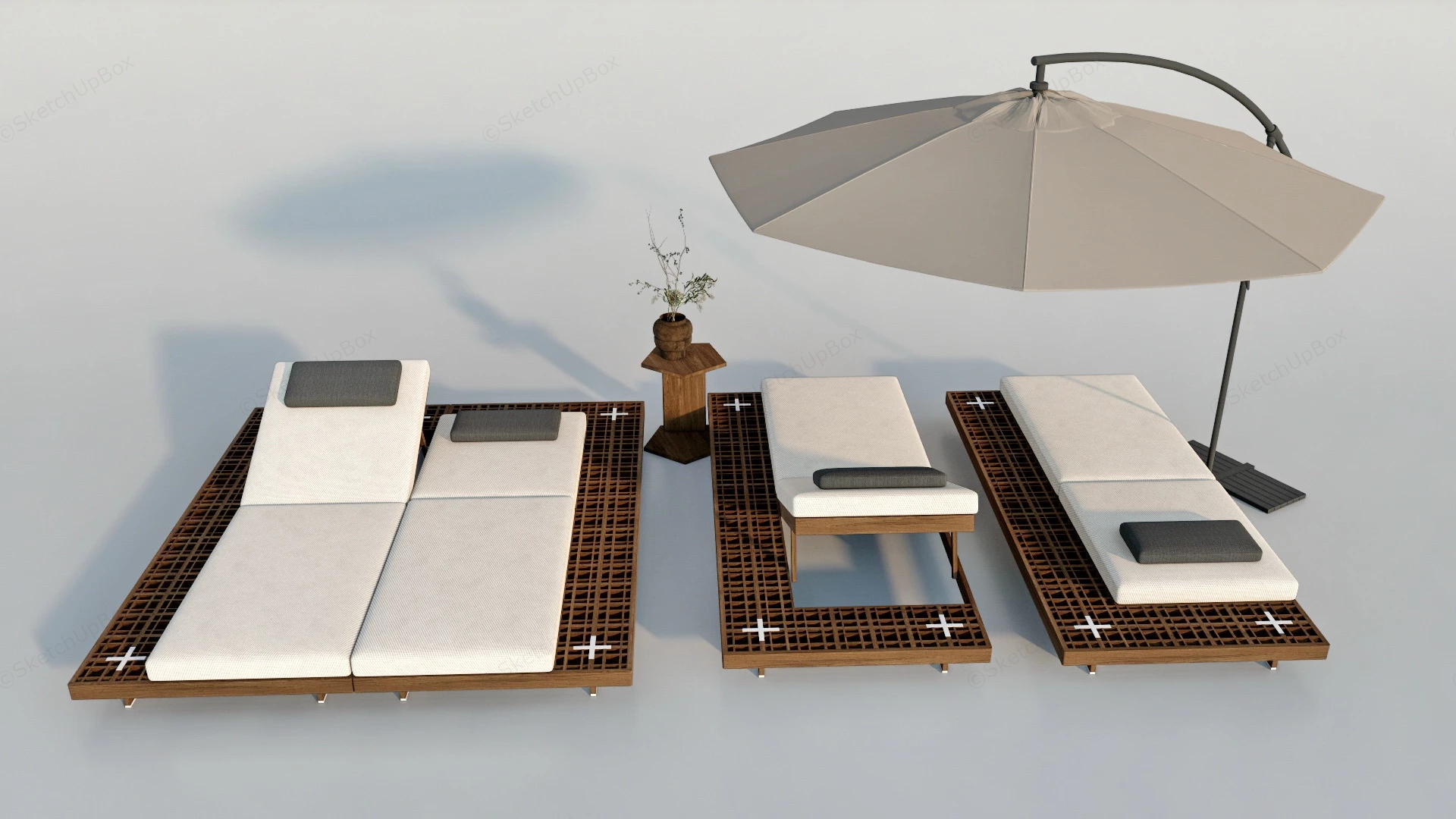 Outdoor Wooden Sunloungers sketchup model preview - SketchupBox