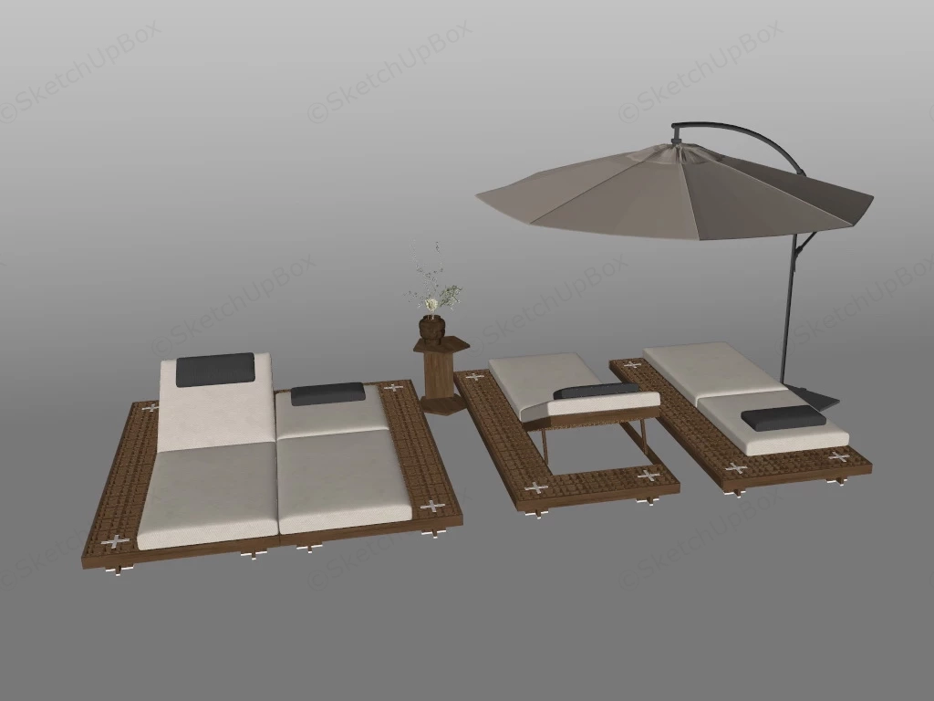Outdoor Wooden Sunloungers sketchup model preview - SketchupBox