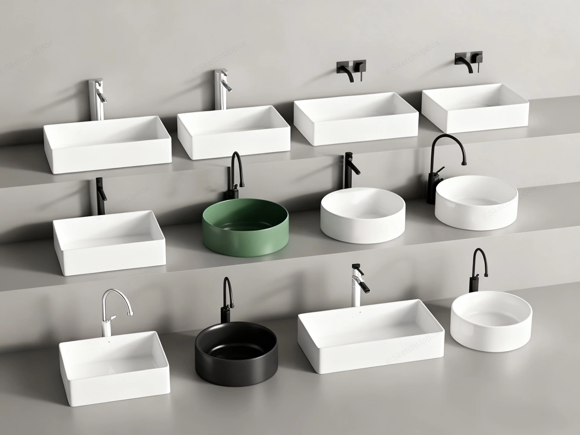 12 Wash Basin Sinks sketchup model preview - SketchupBox