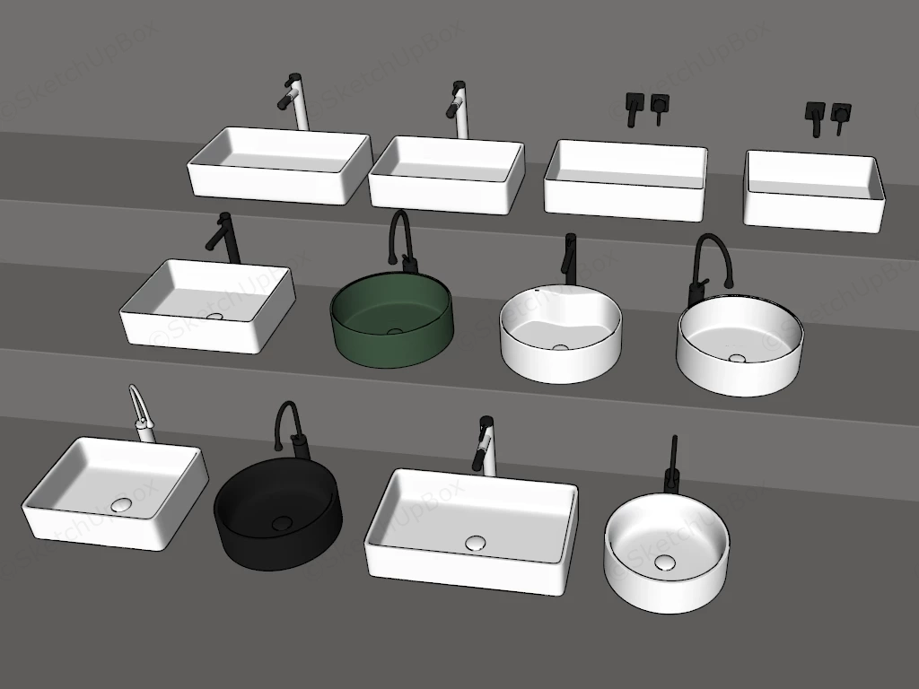 12 Wash Basin Sinks sketchup model preview - SketchupBox