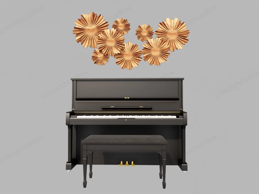 Black Upright Piano sketchup model preview - SketchupBox