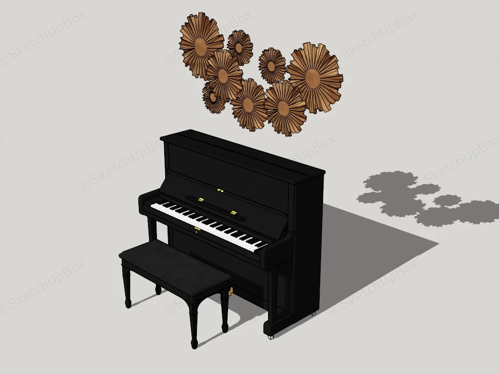 Black Upright Piano sketchup model preview - SketchupBox