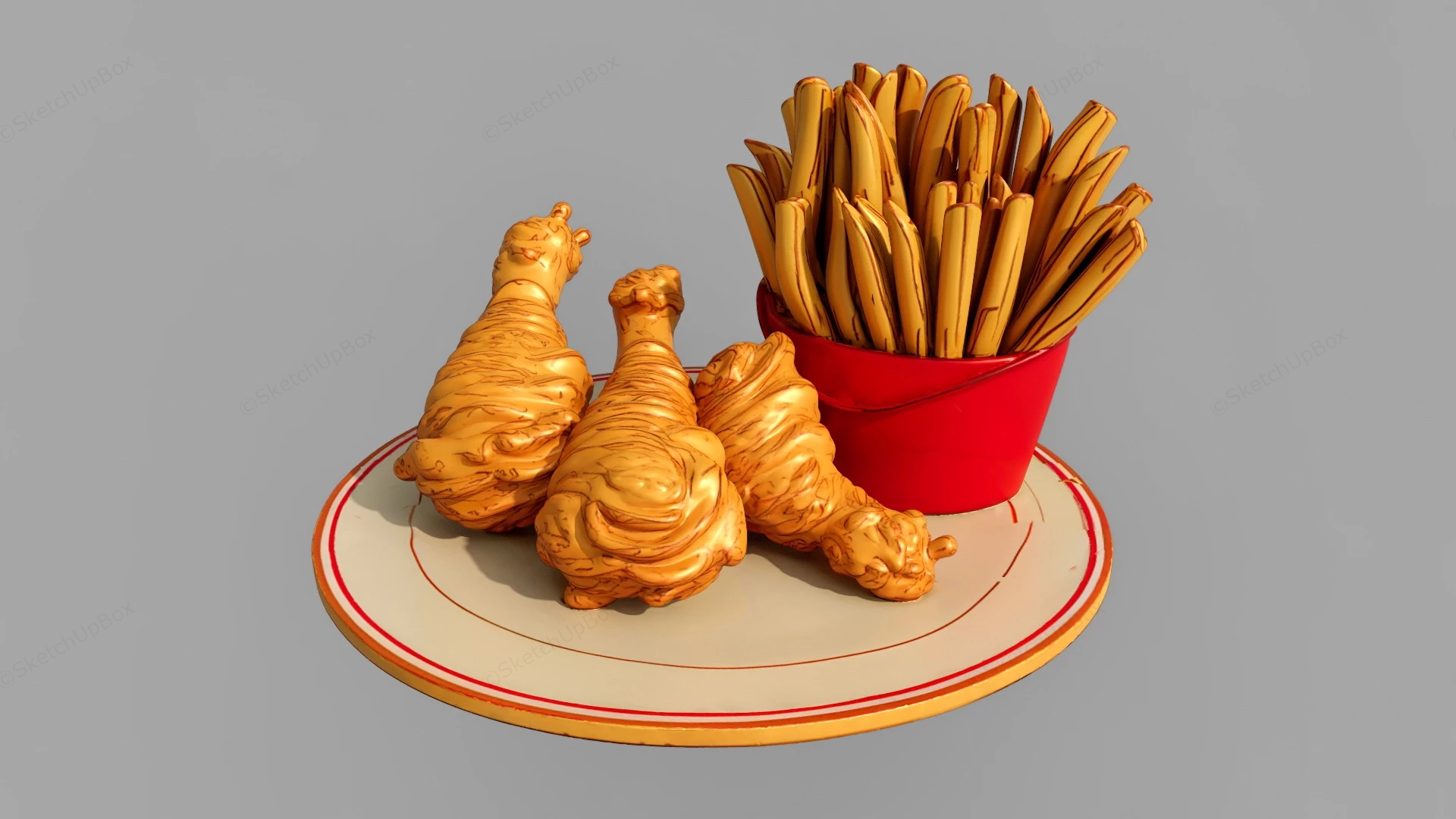 Fried Chicken Legs And French Fries sketchup model preview - SketchupBox