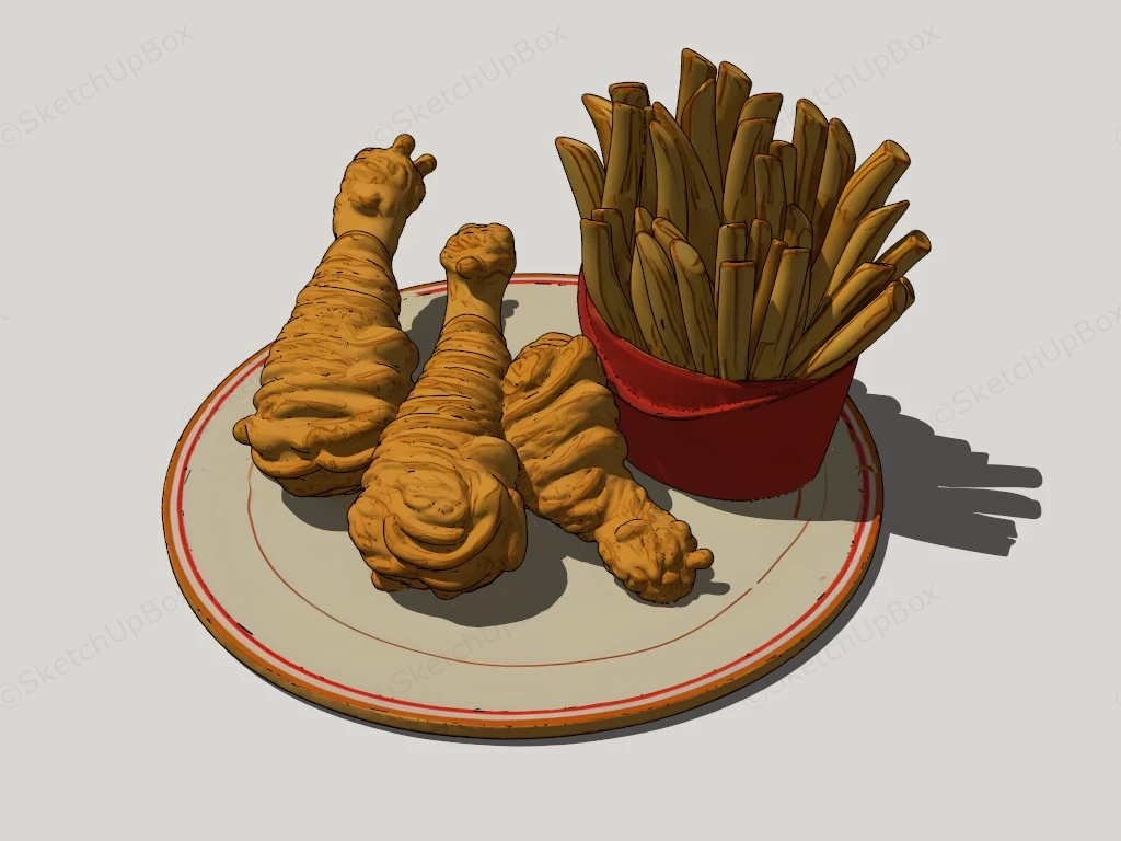 Fried Chicken Legs And French Fries sketchup model preview - SketchupBox