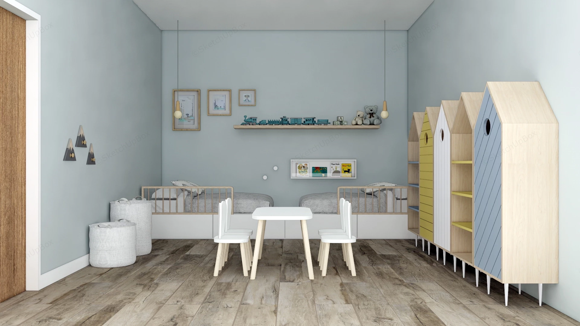 Twin Kids Bedroom sketchup model preview - SketchupBox
